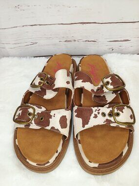 Jellypop Cow Print Double Buckle Sandals Womens 11M Casual Slip-On Shoes Textile